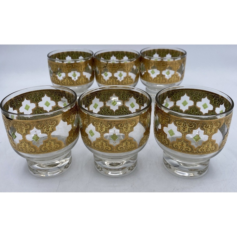 Vintage Culver Valencia MCM  22K Gold Footed Old Fashioned Cocktail Glasses 6